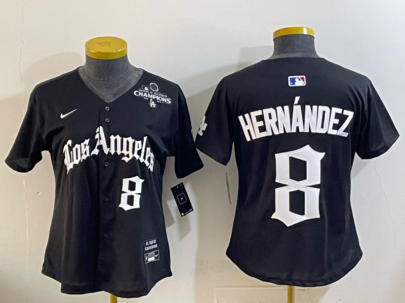 Women Los Angeles Dodgers #8 Hernandez Black 5th Jointly Name 2026 Nike MLB Jersey style 02